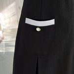 Women's Contrast Binding Notch Neck Pearl Detail Short Sleeve A-Line Mini Dress