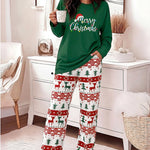 Women's Two Piece Pajamas Set Slogan Print Top and Christmas Print Pants Casual Lounge Set