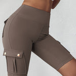 Tummy Control Butt Lifting Active Shorts High Waist Flap Pocket Workout Bermuda Cargo Running Shorts