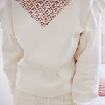 Contrast Lace Hollow-out Ruffles Long Sleeve Sweatshirt Casual Loose Fit Top