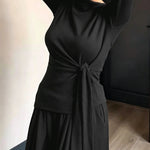 Women's 2 Piece Knit Lounge Set Long Sleeve Tie Waist Top and High Waisted Wide Leg Pants Casual Soft Sweatsuit with Pockets