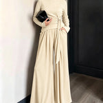 Women's 2 Piece Knit Lounge Set Long Sleeve Tie Waist Top and High Waisted Wide Leg Pants Casual Soft Sweatsuit with Pockets