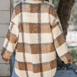 Women's Plaid Fleece Shacket Lapel Button Down Mid Length Oversized Jacket