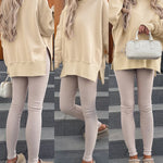 Women's Casual Crewneck Sweatshirt Loose Long Sleeve Side Slit Pullover Top with Thumb Holes