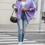 Colorful Waffle Knit Open Front Coat Batwing Long Sleeve Cardigan