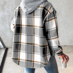 Plaid Pattern Long Sleeve Shacket Button Down Fleece Lined Hooded Jackets Warm Coat