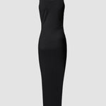 Side Slit Drawstring Ruched Bodycon Casual Sun Maxi Dresses Sleeveless Ribbed Tank Dress