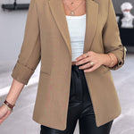 Notched Collar Roll Up Sleeve Blazer Coat