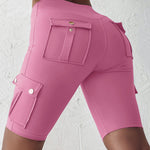 Tummy Control Butt Lifting Active Shorts High Waist Flap Pocket Workout Bermuda Cargo Running Shorts