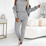3 Pieces Outfit Snap Buttons Front Coat and Elastic Waist Seam Front Stretchy Cuffs Pants Set with Tank Top Casual Contrast Side Striped Tracksuit