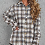 Women's Vintage Plaid Flared Ruffle Cuff Mid-Length Shirt with Elastic Belt