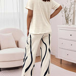 Women's 2 Piece Pajama Set Heart & Letter Top and High Waisted Abstract Print Pants Casual Loungewear with Pockets