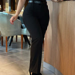 Zipper Fly High Waist Straight Leg Work Trousers Casual Elastic Back Waist Seam Front Business Pants