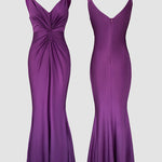 Deep V-Neck Braided Straps Twist Front Cinched Waist Evening Dress Casual Zipper Back Mermaid Hem Satin Maxi Dress