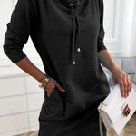 Stand Collar Drawstring Three Quarters Sleeve Casual Sweatshirt Dress