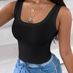 Scoop Neck Sleeveless Ribbed Tank Top Cami Tee Shirts