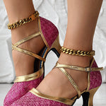 Glitter Cross Strap Buckled Latin Dance Pumps