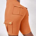 Tummy Control Butt Lifting Active Shorts High Waist Flap Pocket Workout Bermuda Cargo Running Shorts