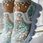 Floral Pattern Sheer Mesh Patch Round Toe Sneakers