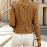 Women's Double Breasted Jacket Casual Stand Collar Raw Hem Crop Outerwear