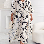 Women's 2 Piece Abstract Print Outfits V-Neck High Slit Longline Top and Wide Leg Pants Set Casual Loose Vacation Set