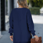 Letter Patch Detail Long Sleeve Drop Shoulder Pullover Sweatshirt Casual Zipper Side Slit Top