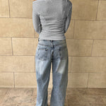 Skew Neck Long Sleeve Ruched Tee Casual Slim Fit Top with Thumb Hole Cuffs