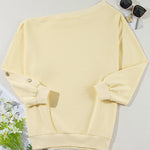 Skew Neck Buttoned Sweatshirt Casual Long Sleeve Pullover Tops Outfits