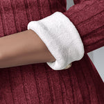 Polo V-Neck Long Sleeve Fleece Lined Bodycon Dress Slit Button Decor Ribbed Mini Dress