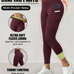 Winter Warm High Waisted Workout Athletic Leggings Tummy Control Butt Lifting Ultra Soft Thermal Lined Yoga Pants Women's Sportswear with Stacked Slit Pockets On Side