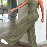 V-Neck Adjustable Thick Straps Denim Overalls Casual Shirred Back Wide Leg Suspender Jumpsuit