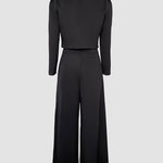 2 Pieces Outfit Metal Decor Square Neck Thick Strap Zipper Back Cinched Waist Wide Leg Jumpsuit and Casual Crop Cardigan Set