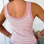 Women's Striped Ribbed Tank Top Sleeveless Backless Cami Top Slim Fit Racerback Knit Summer Basic Top