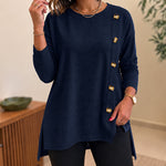 Women's Side Button Detail High-Low Split Hem Loose Tee Drop Shoulder Casual Top