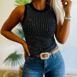 3 Pack Women's Rhinestone Sleeveless Ribbed Fitted Tank Tops