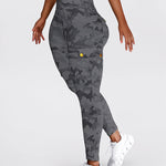 Camouflage Print High Waist Skinny Leggings with Cargo Flap Pockets Casual Pants