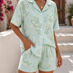 Women's Floral Print Pajama Set Short Sleeve Button Down Top and Shorts Casual Lounge Set