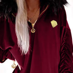 Velvet Fuzzy Trim Hooded Mini Dress Long Sleeve Zipper Design Sweatshirt Pullover Casual Dress
