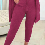 3 Piece Lounge Set Crewneck Sleeveless Tank Top Long Sleeve Open Front Coat Pants Sweatsuit