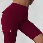 Tummy Control Butt Lifting Active Shorts High Waist Flap Pocket Workout Bermuda Cargo Running Shorts