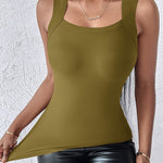 U-Neck Sleeveless Tank Seamless Skinny Layering Top with Built-In Bra