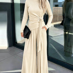 Women's 2 Piece Knit Lounge Set Long Sleeve Tie Waist Top and High Waisted Wide Leg Pants Casual Soft Sweatsuit with Pockets