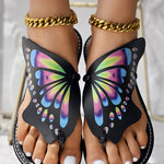 Colorblock Butterfly Print Toe Post Slippers