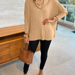 Women's Cowl Neck Batwing Sleeve Top Casual Long Sleeve Loose Pullover Comfortable Soft Drape Blouse