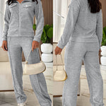 Women's Casual Tracksuit Set Zip Up Long Sleeve Lapel Jacket and High Waisted Straight Leg Pants Lounge Set with Pockets