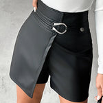 High Waist PU Leather Buckled Skorts