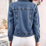 Women's Rhinestone Denim Jacket Vintage Washed Button-Down Jean Jacket Sparkly Loose Fit Streetwear Outwear