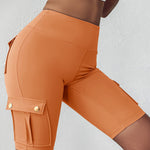 Tummy Control Butt Lifting Active Shorts High Waist Flap Pocket Workout Bermuda Cargo Running Shorts