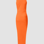 Side Slit Drawstring Ruched Bodycon Casual Sun Maxi Dresses Sleeveless Ribbed Tank Dress