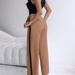 2 Piece Contrast Binding Sleeveless Slim Fit Tank Top and Striped Pants Sets Tracksuits Match Sets